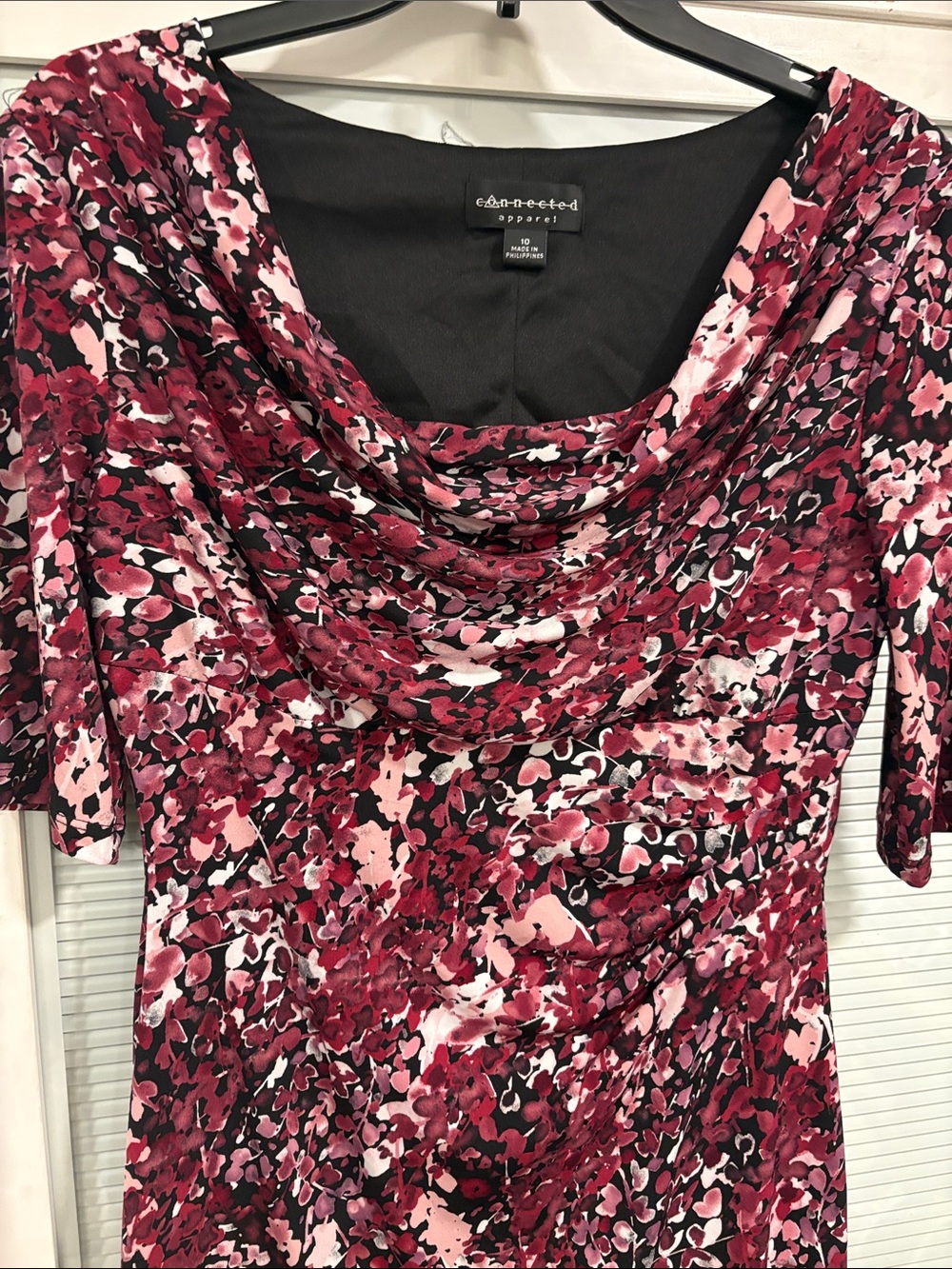 connected apparel Magenta Black and White Floral Cowl Midi Dress - Picture 3 of 4